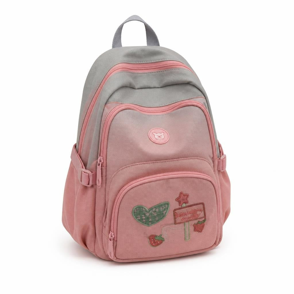 Gossip Girl pink/blue girls school backpack - white studio shot, second-hand at Why Go Less, Dekwaneh, Lebanon