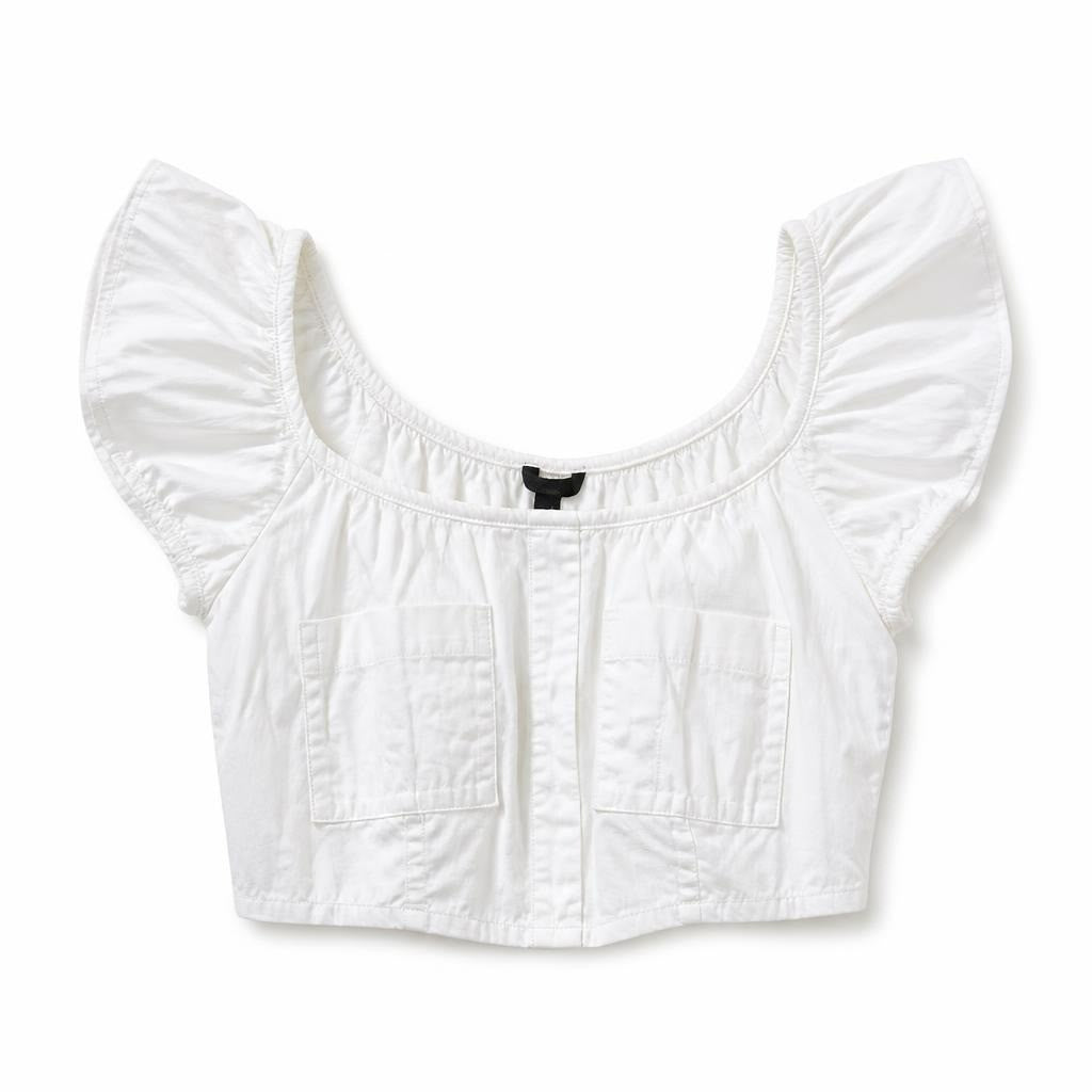 Harley's white cotton crop top, ruffled - white studio shot, second-hand at Why Go Less, Dekwaneh, Lebanon