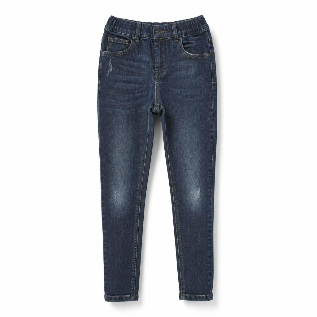Dark blue washed slim-fit denim jeans - white studio shot, second-hand at Why Go Less, Dekwaneh, Lebanon