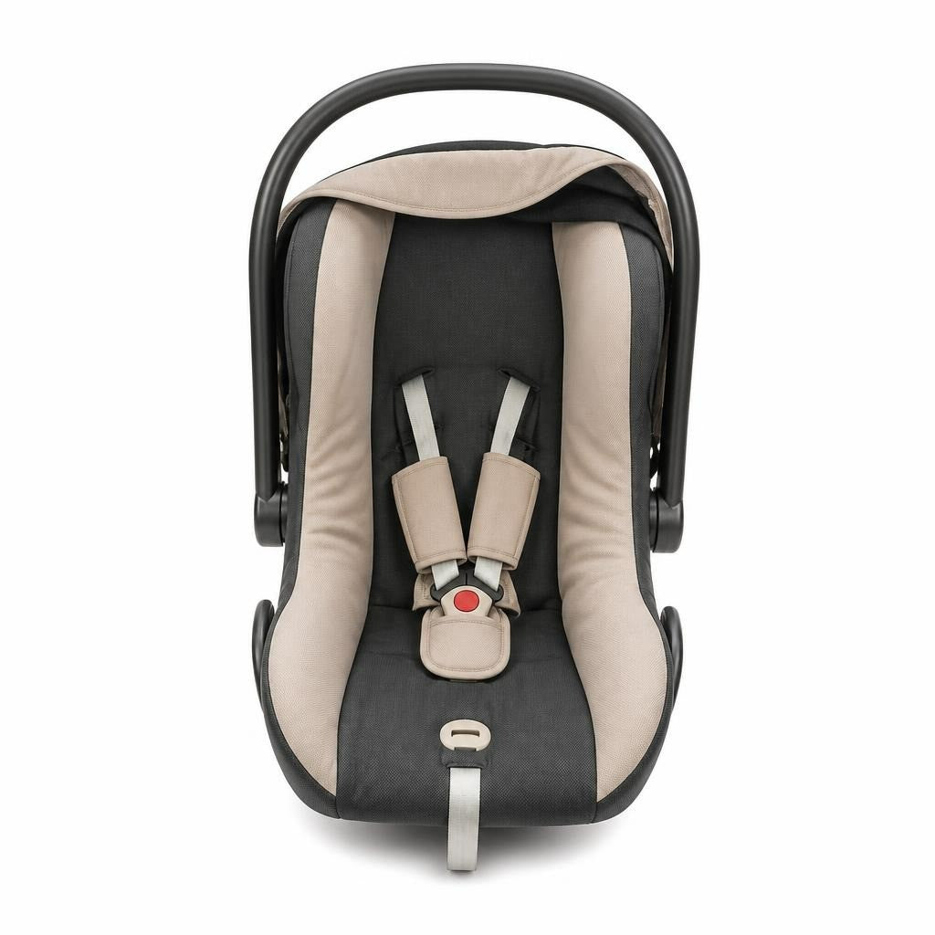 Inglesina infant car seat carrier, grey/pink - white studio shot, second-hand at Why Go Less, Dekwaneh, Lebanon