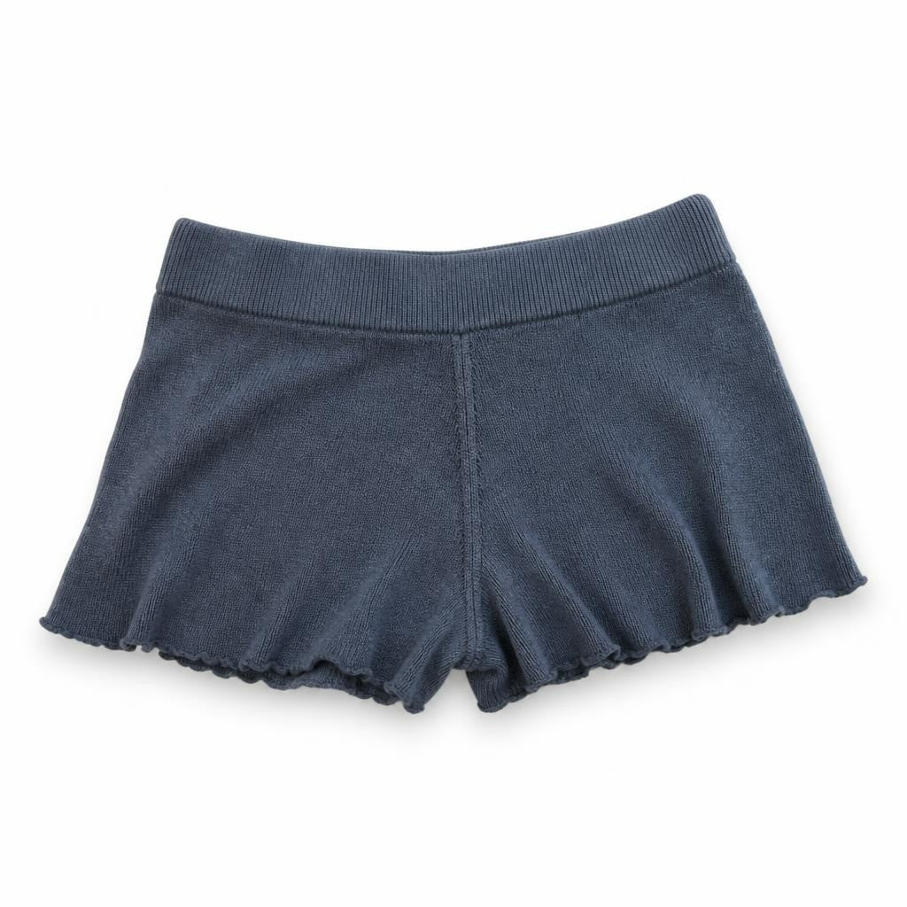 Blue Knit Ruffled Mini Skirt - white studio shot, second-hand at Why Go Less, Dekwaneh, Lebanon