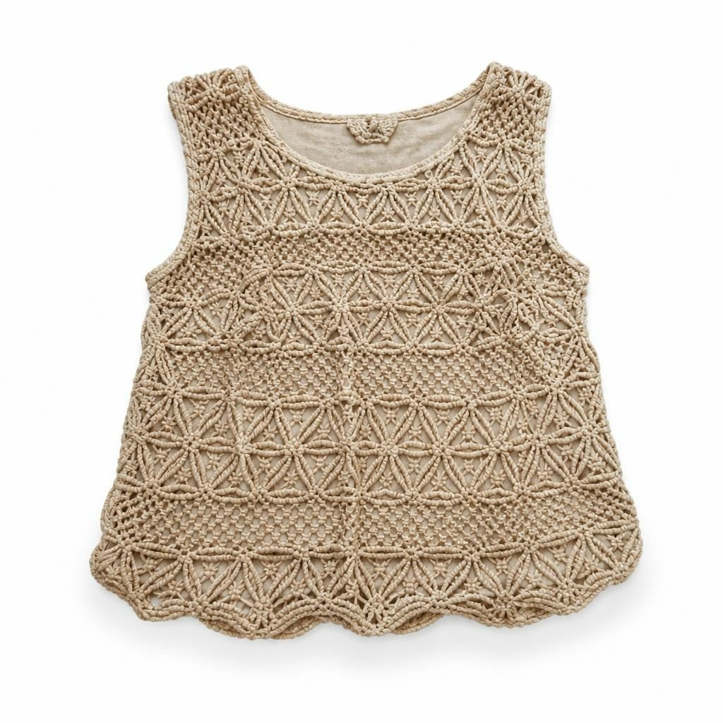 Beige Crochet Lace Crop Top - white studio shot, second-hand at Why Go Less, Dekwaneh, Lebanon