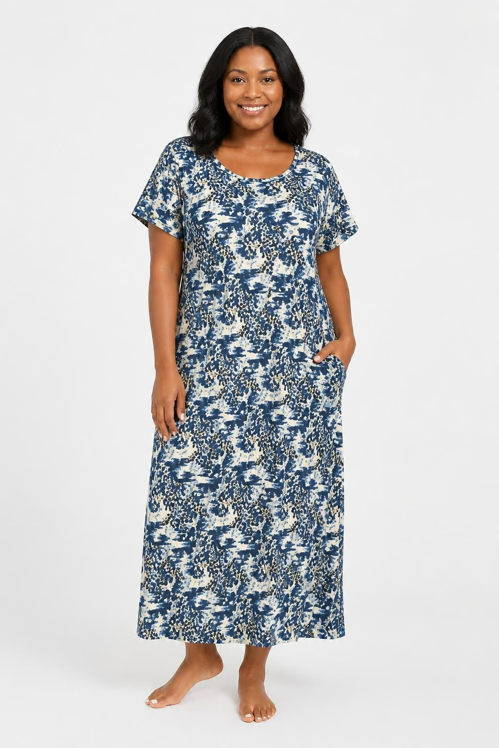 Blue Crane Print Short-Sleeve Shift Dress | Pre-Loved | Why Go Less