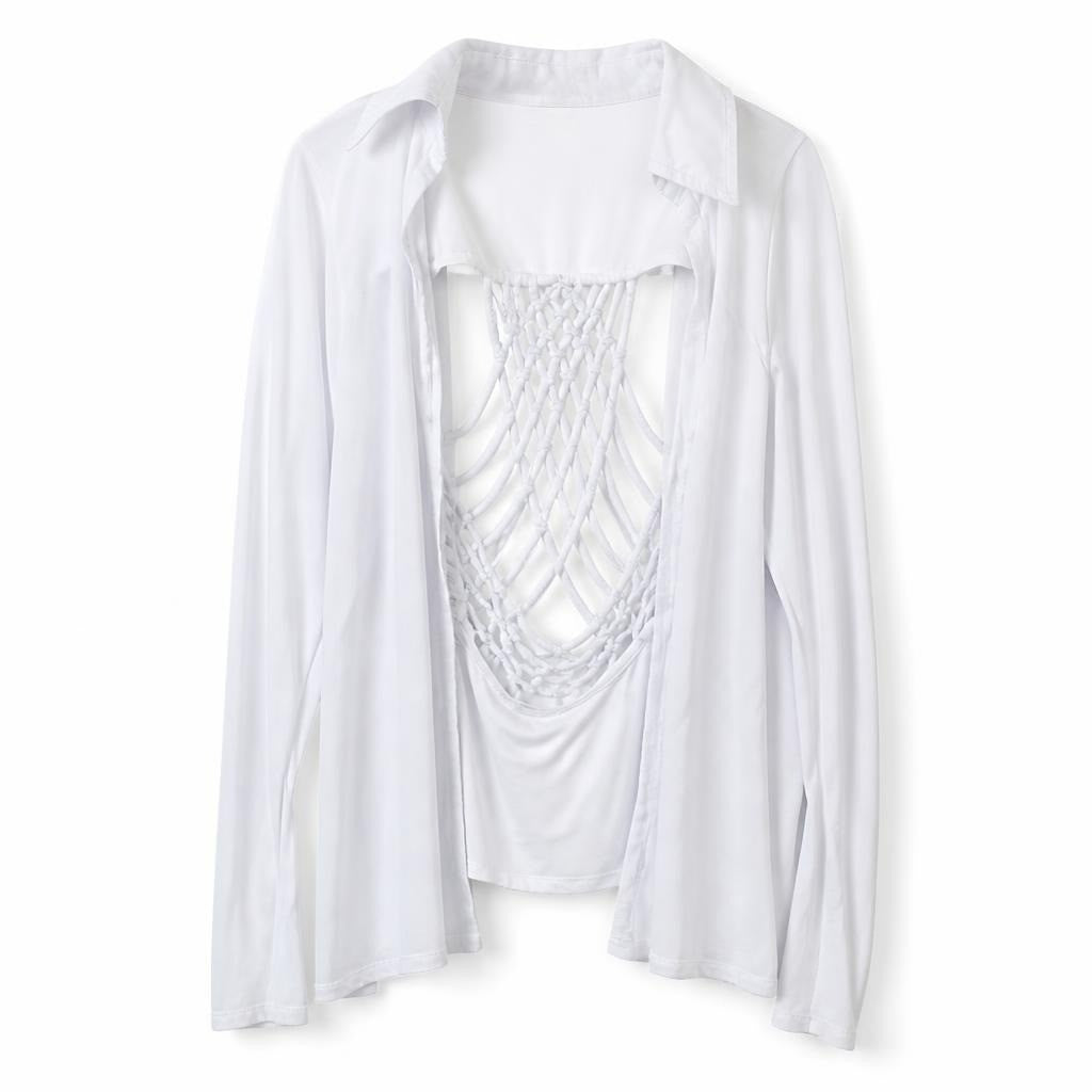 Vipart White Cutout Woven-Back Shirt - white studio shot, second-hand at Why Go Less, Dekwaneh, Lebanon
