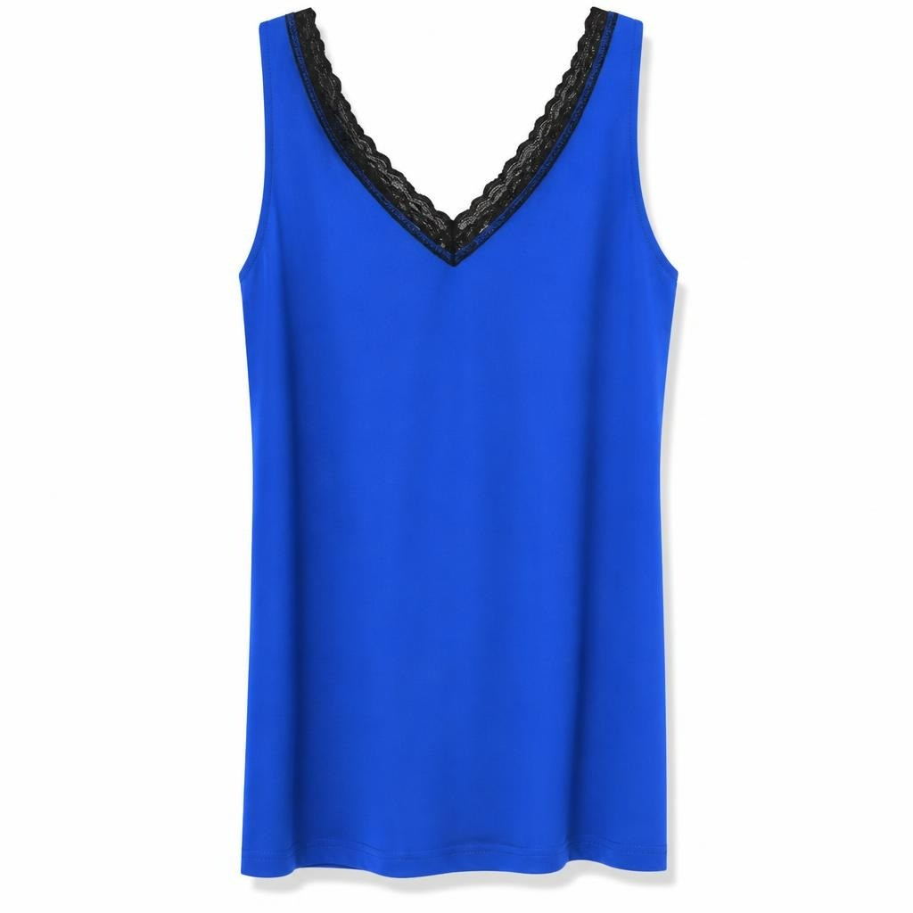 Royal Blue V-Neck Tank Top with Strappy Detail - white studio shot, second-hand at Why Go Less, Dekwaneh, Lebanon