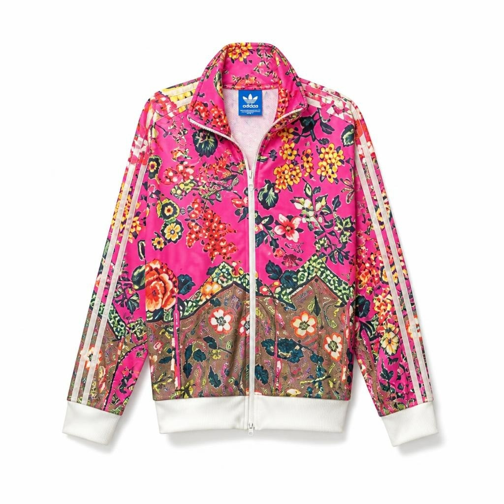 Adidas Originals Floral Pink Track Jacket - white studio shot, second-hand at Why Go Less, Dekwaneh, Lebanon