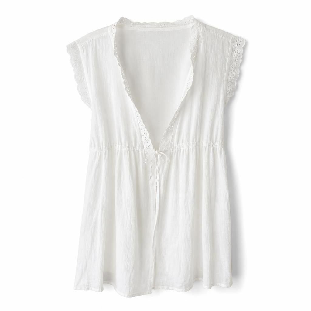 Bebe White Eyelet V-Neck Sleeveless Top - white studio shot, second-hand at Why Go Less, Dekwaneh, Lebanon