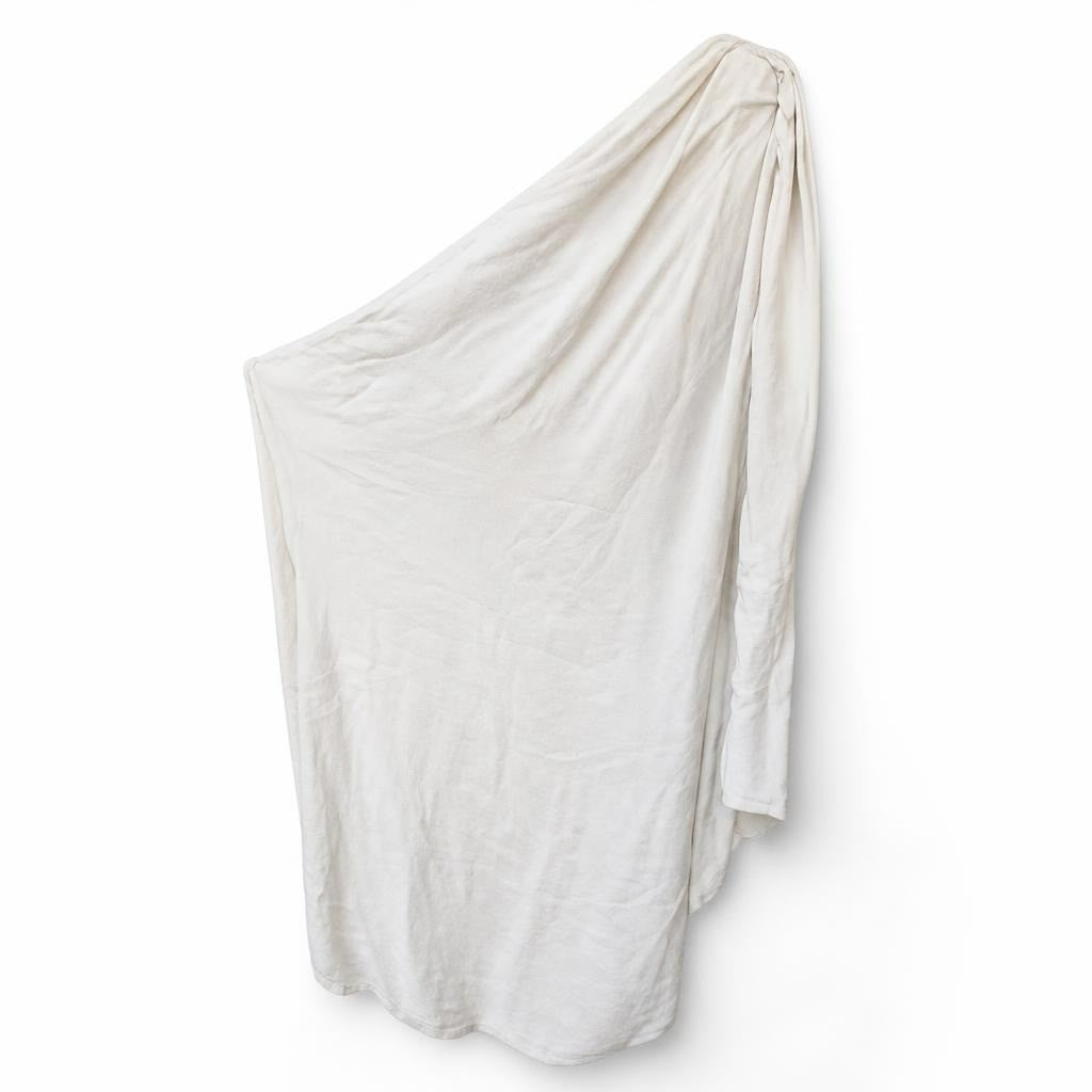 Beige cream oversized long cardigan/wrap, one size - white studio shot, second-hand at Why Go Less, Dekwaneh, Lebanon