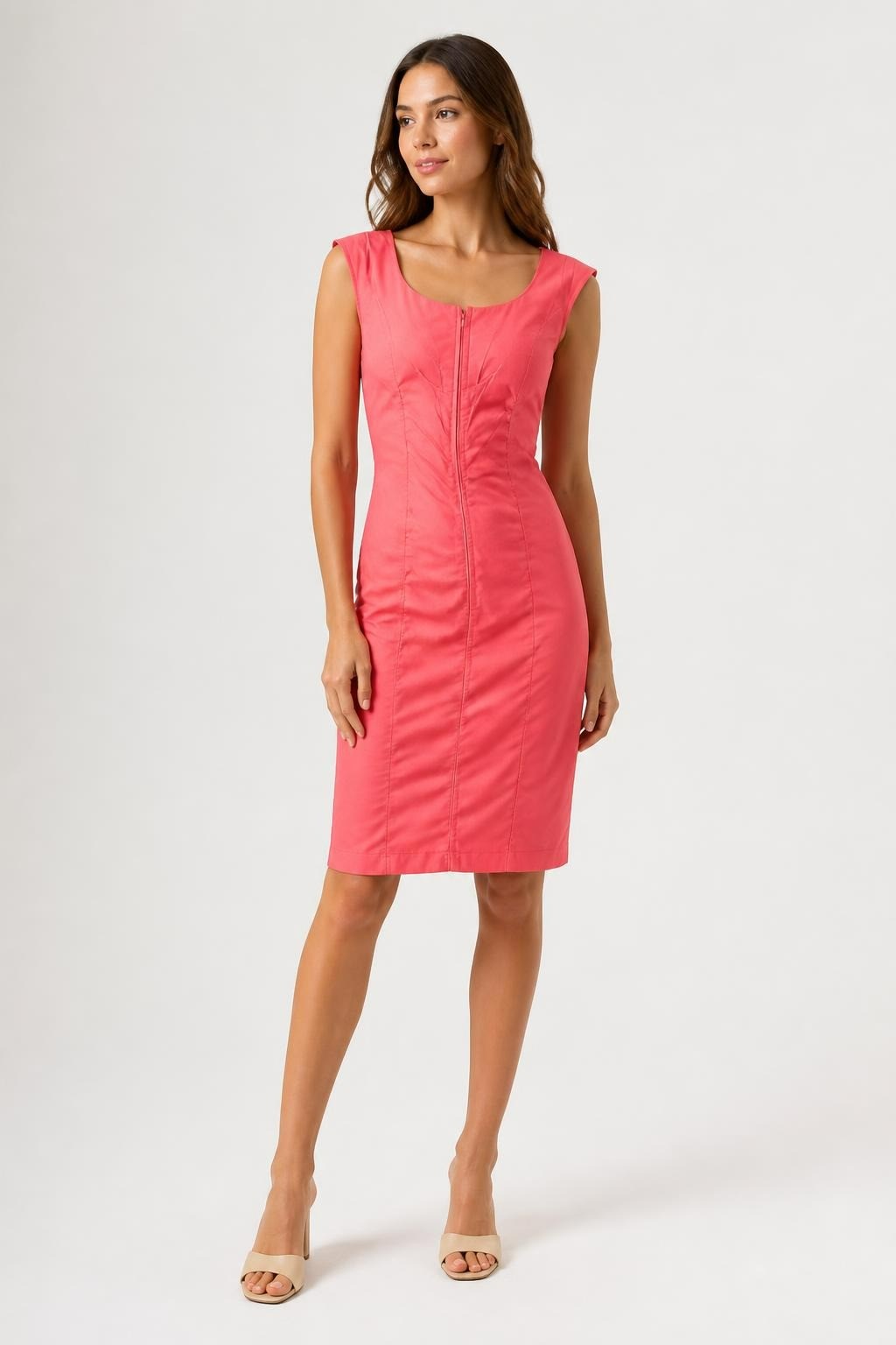 Merada Coral Pink Ruched Bodycon Dress, Eu36 Uk10 | Pre-Loved | Why Go Less