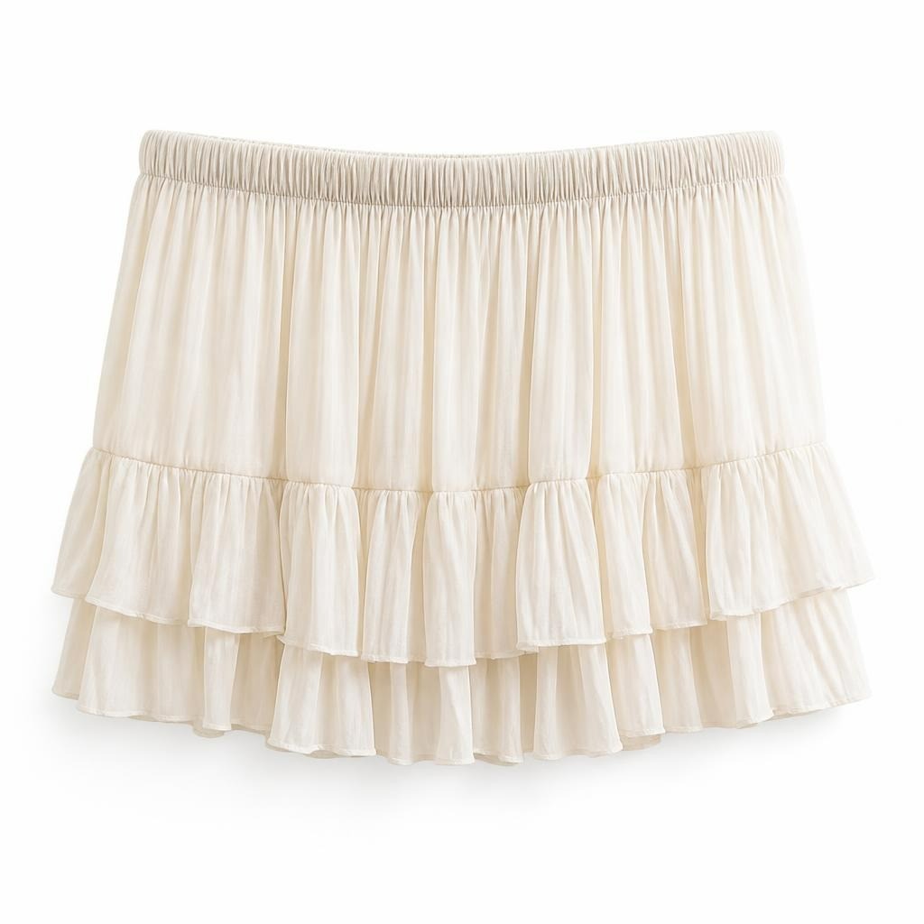 White tiered ruffle mini skirt elastic waist - white studio shot, second-hand at Why Go Less, Dekwaneh, Lebanon