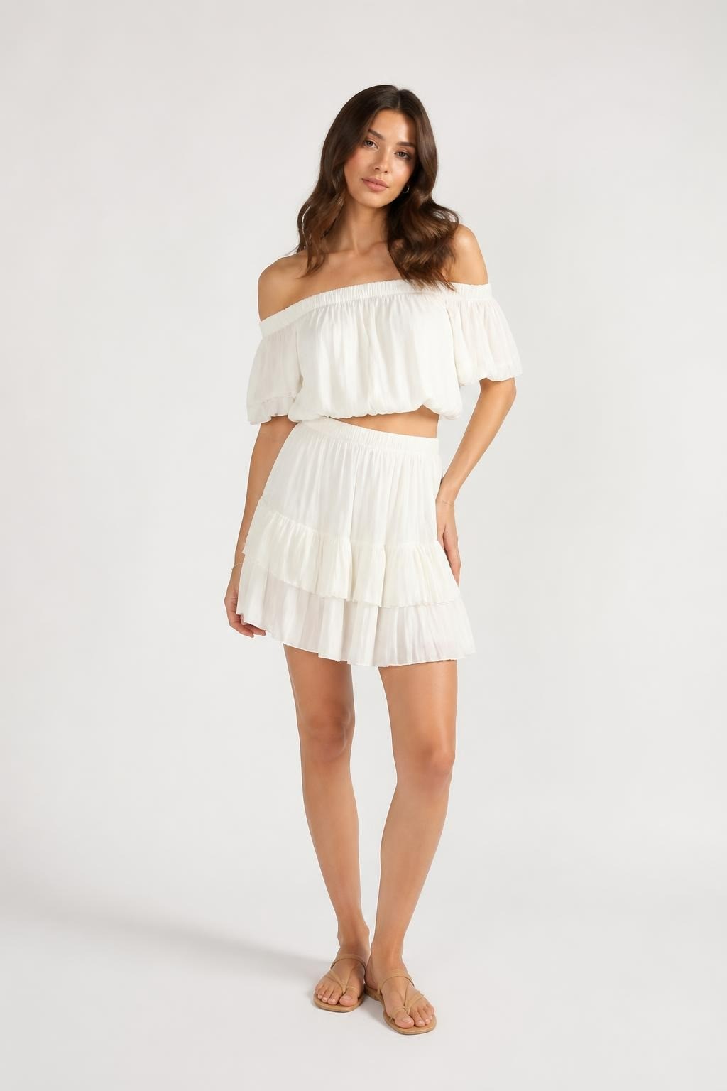 White Tiered Ruffle Mini Skirt Elastic Waist | Pre-Loved | Why Go Less