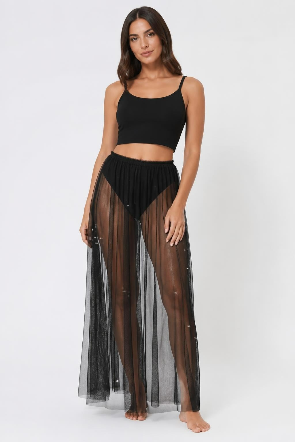 Jupe mi-longue plissée en tulle noir avec embellissements perles | Occasion | Pourquoi se contenter de moins