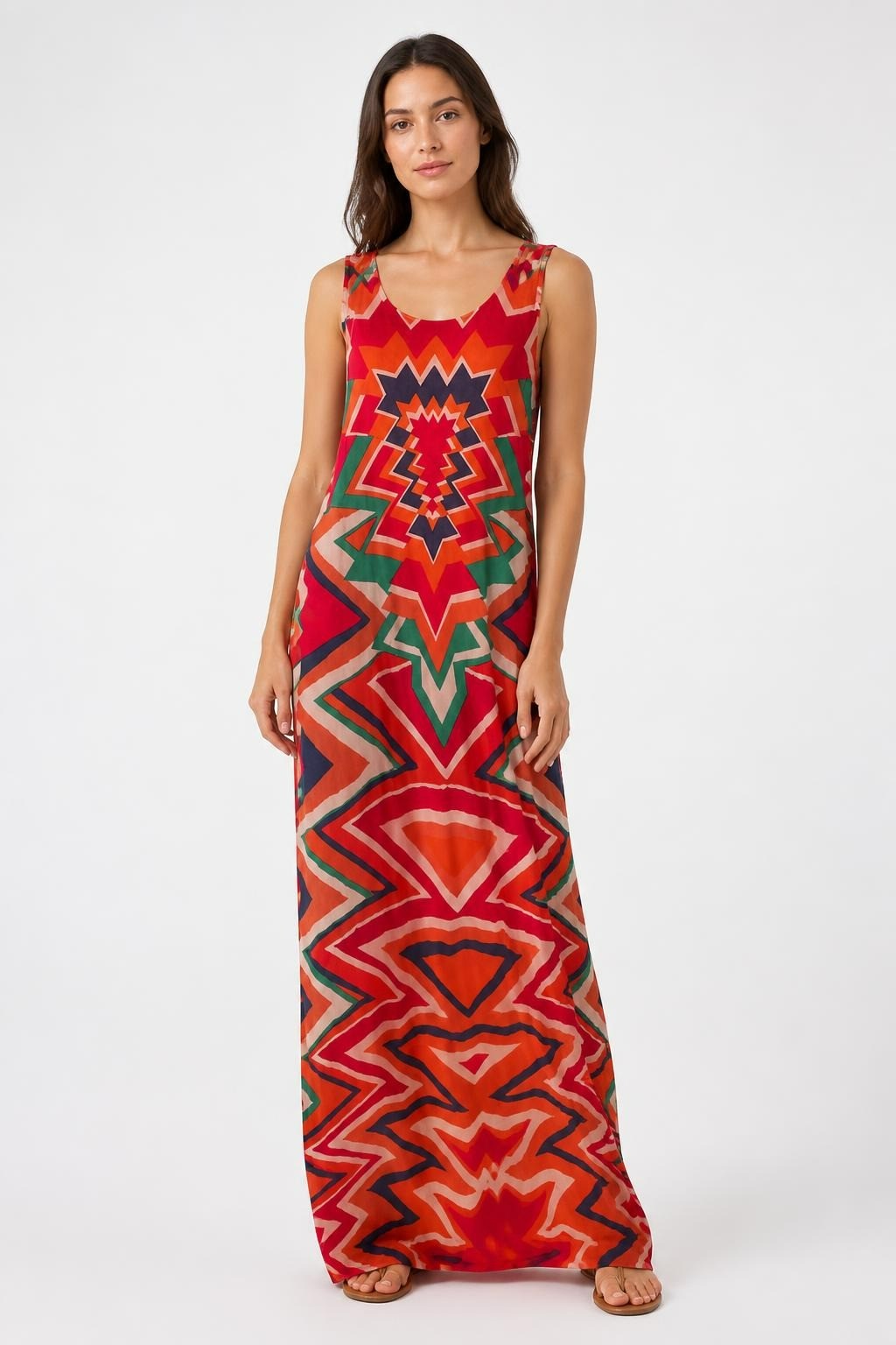 Multicolor Geometric Print Maxi Dress, Bold Pattern | Pre-Loved | Why Go Less
