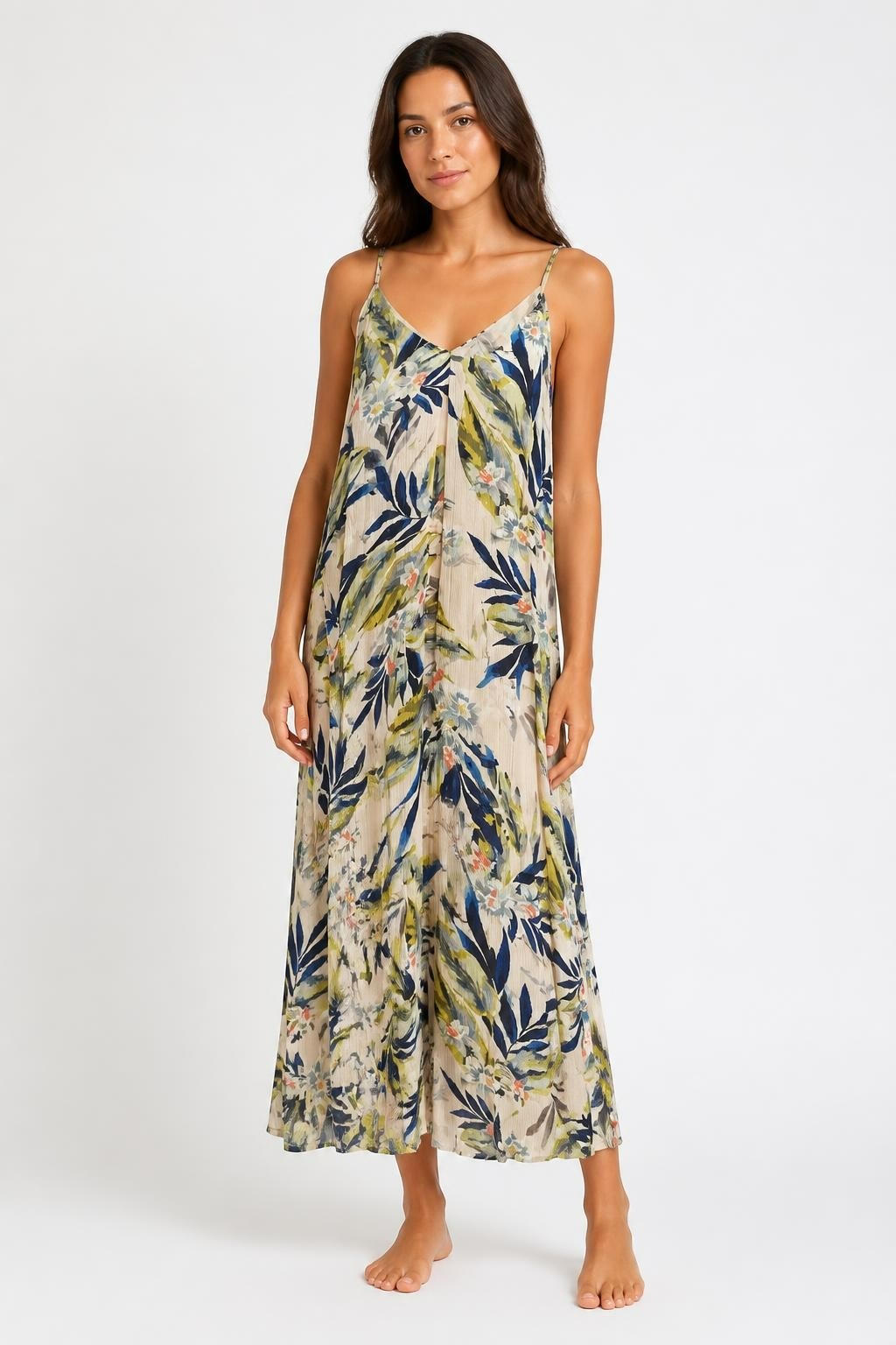 Floral Tropical Print Pleated Slip Midi Dress | Pre-Loved | Why Go Less