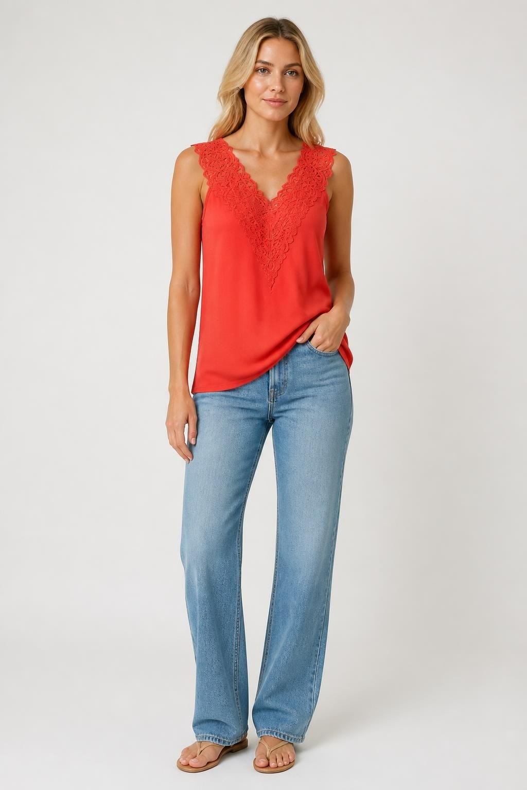 Red Satin Cami Top With Lace Trim Detail | Pre-Loved | Why Go Less