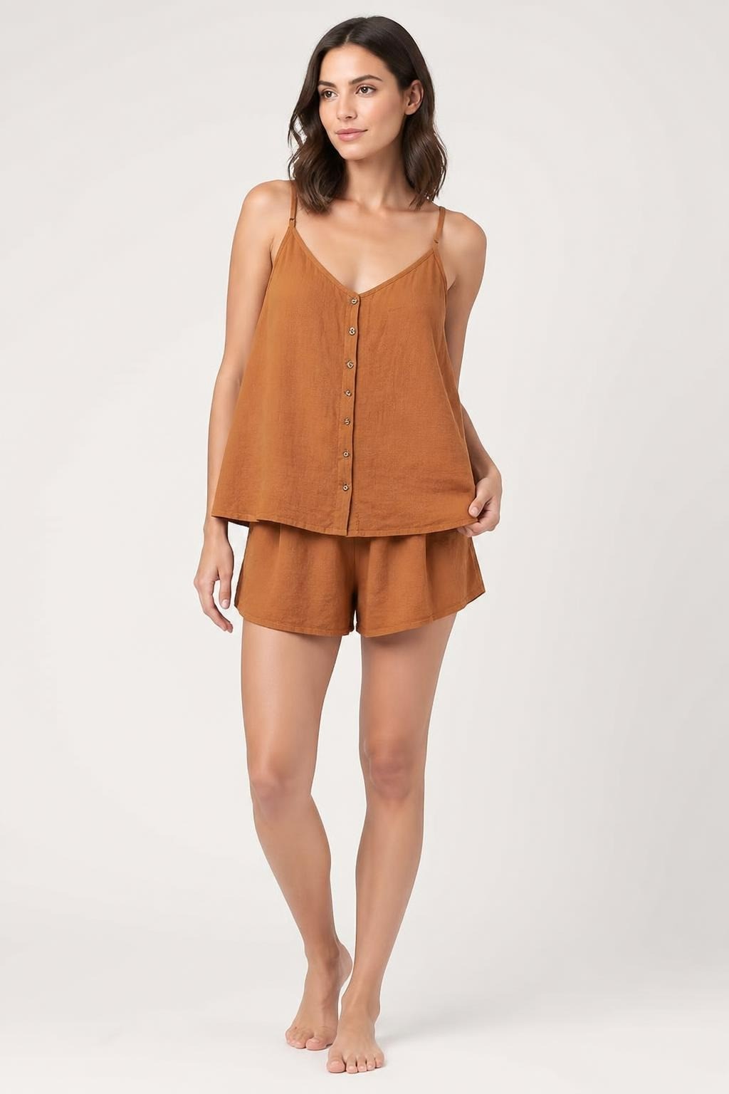 HYFVE Orange Linen Button-Front Crop Cami Top | Pre-Loved | Why Go Less