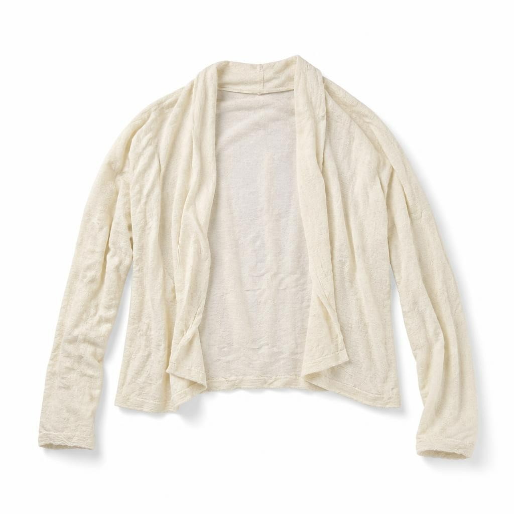 Cream textured brocade long-sleeve top - white studio shot, second-hand at Why Go Less, Dekwaneh, Lebanon