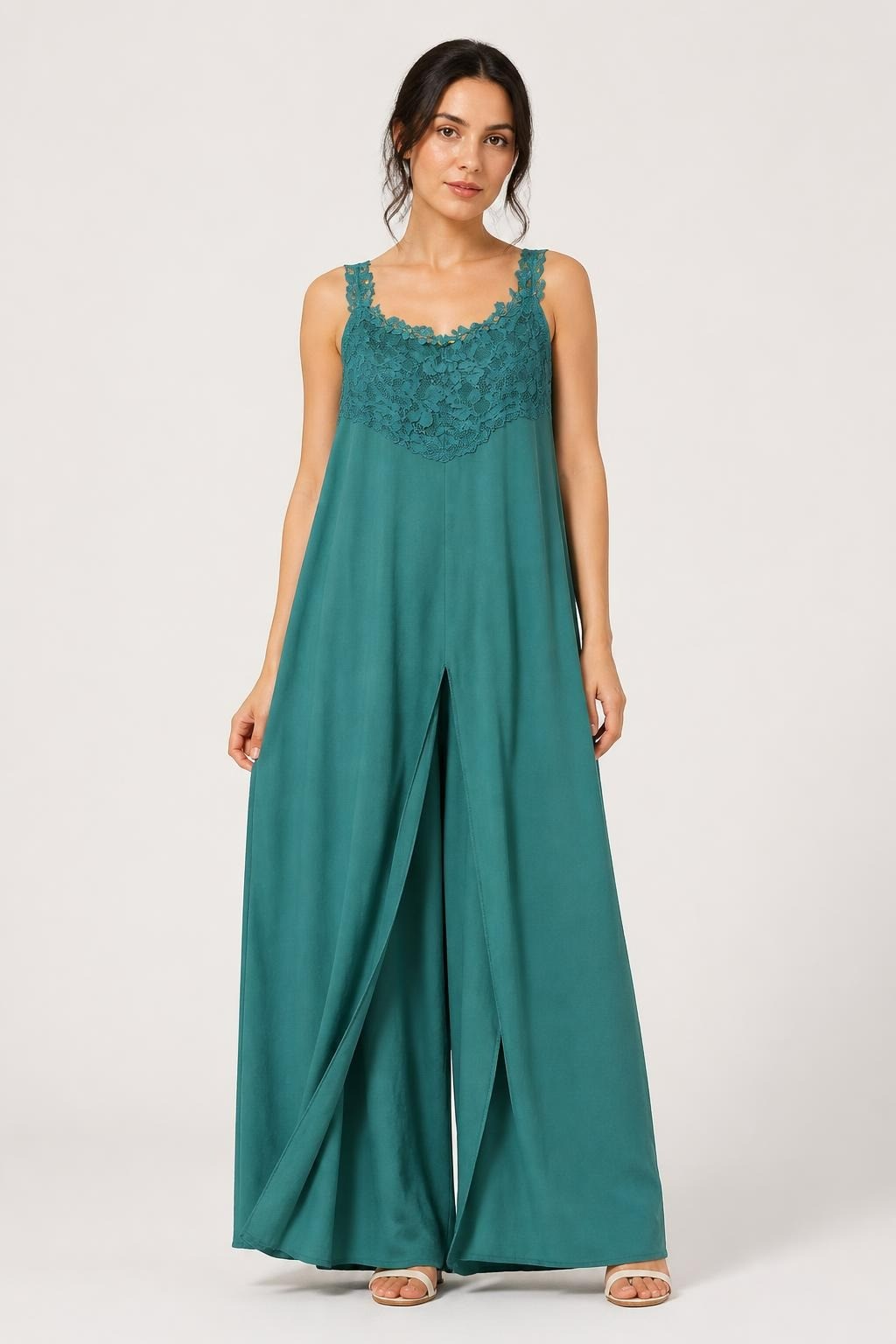 Teal Green Lace-Bodice Maxi Evening Dress | Pre-Loved | Why Go Less