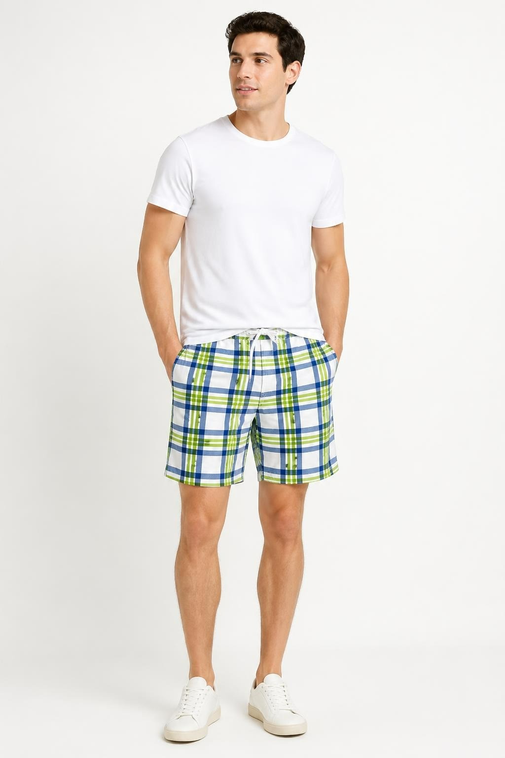 Abercrombie Blue Green White Plaid Board Shorts | Pre-Loved | Why Go Less-1