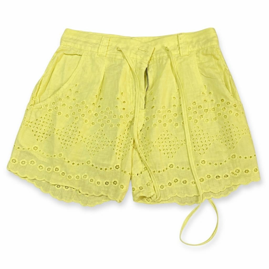 Yellow eyelet shorts, Beulah Style, new with tag - white studio shot, second-hand at Why Go Less, Dekwaneh, Lebanon