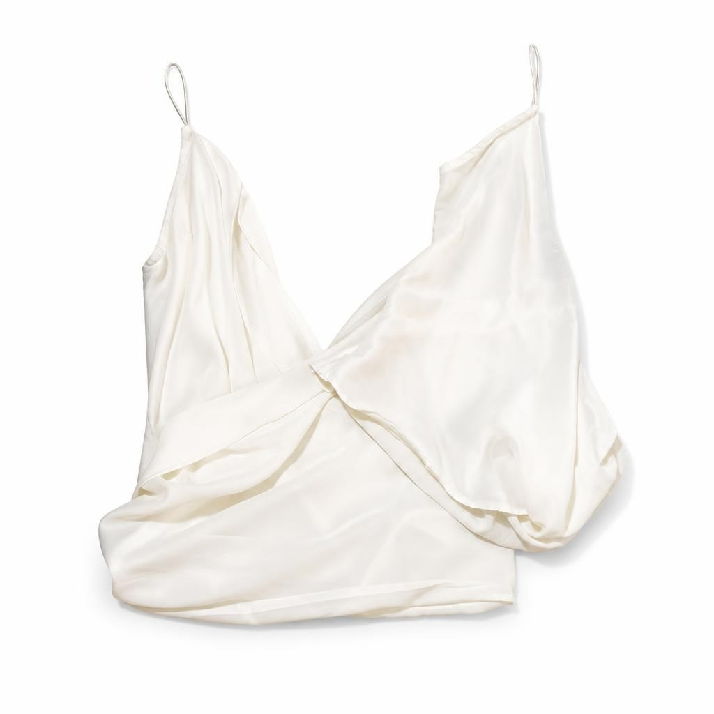 White satin spaghetti strap top, flowy, one size - white studio shot, second-hand at Why Go Less, Dekwaneh, Lebanon