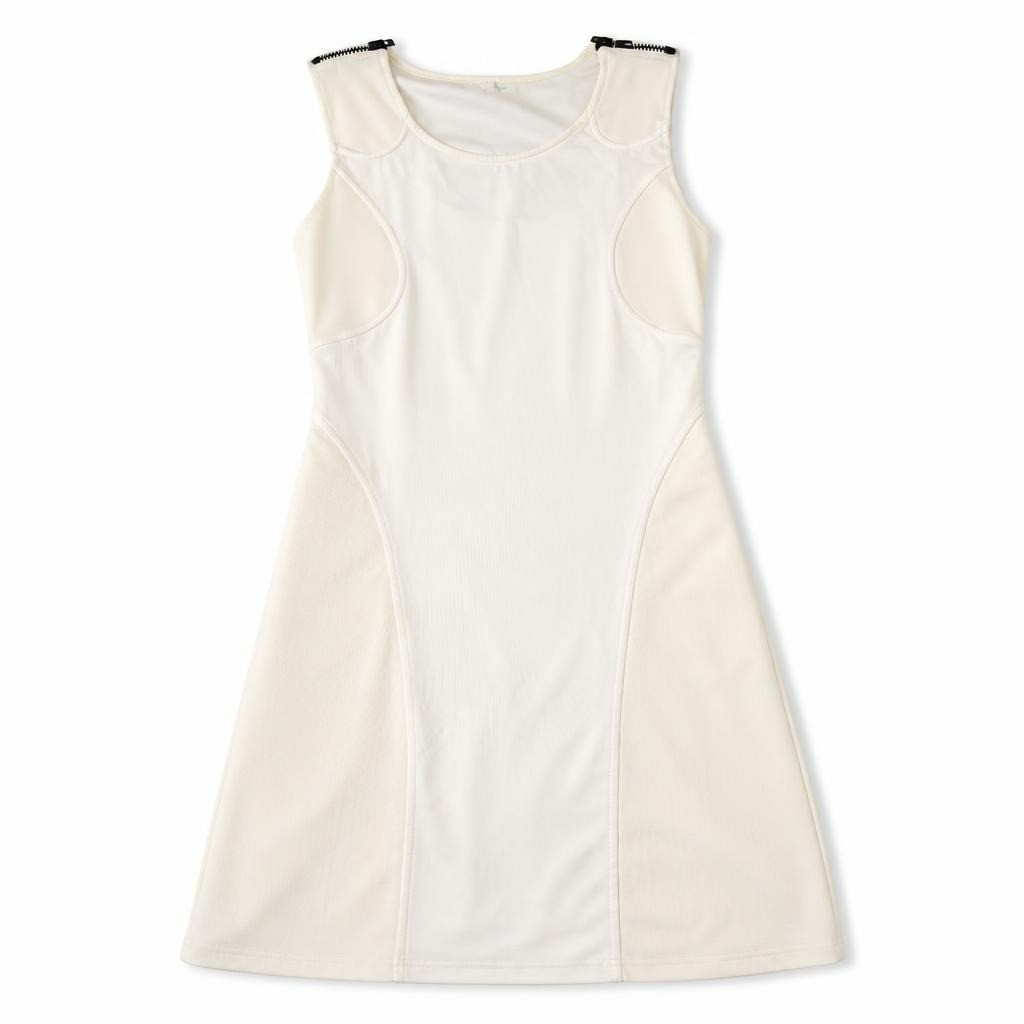 White athletic mini dress, zip back, mesh panels - white studio shot, second-hand at Why Go Less, Dekwaneh, Lebanon