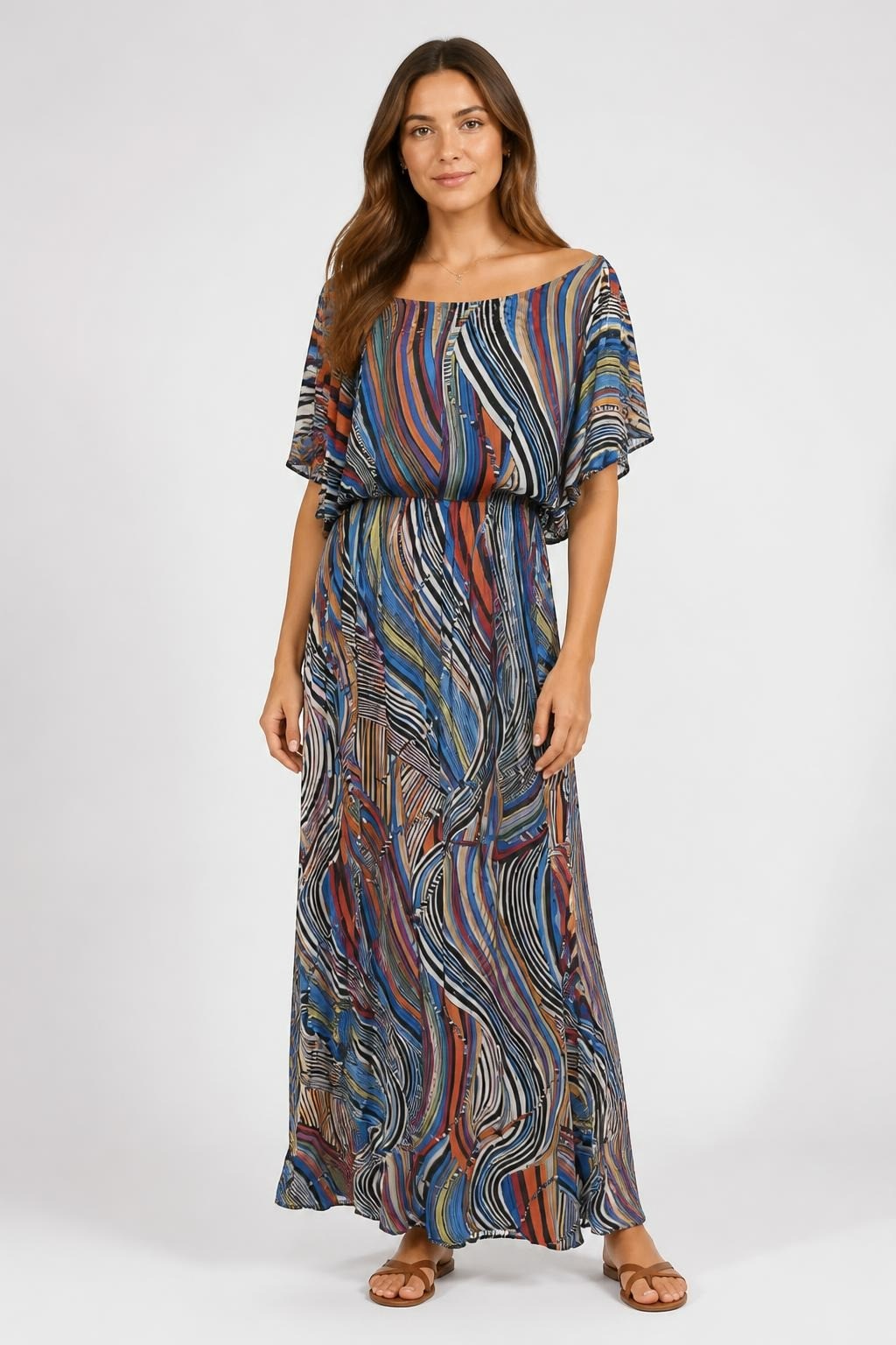Multicolor Abstract Print One-Shoulder Maxi Dress | Pre-Loved | Why Go Less