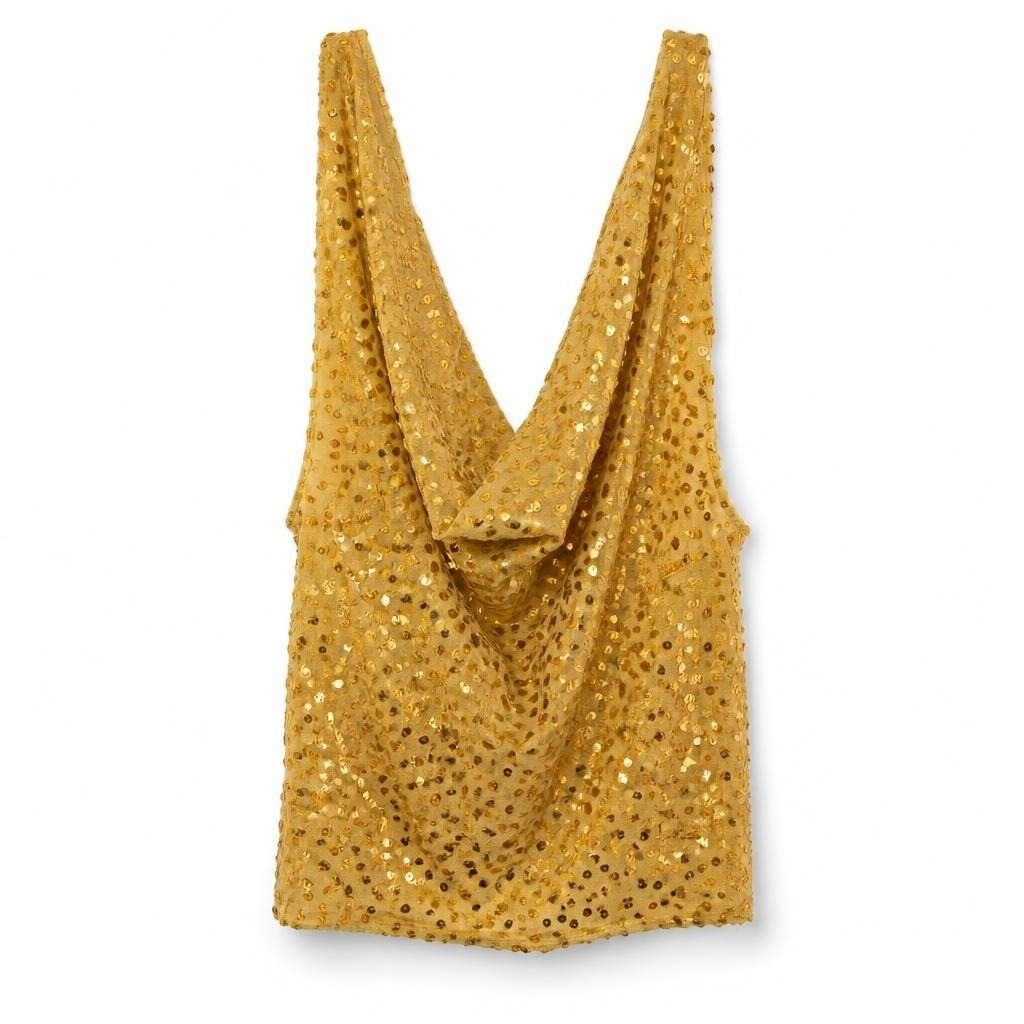 Gold sequin tote shoulder bag, one size - white studio shot, second-hand at Why Go Less, Dekwaneh, Lebanon