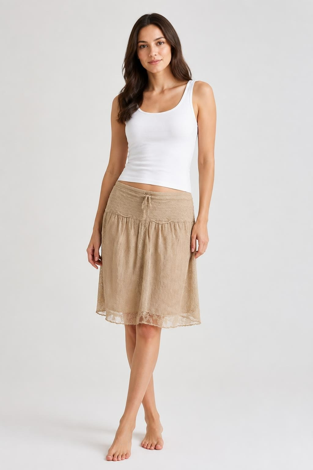 Beige Lace Mini Skirt with Smocked Waistband | Pre-Loved | Why Go Less-1