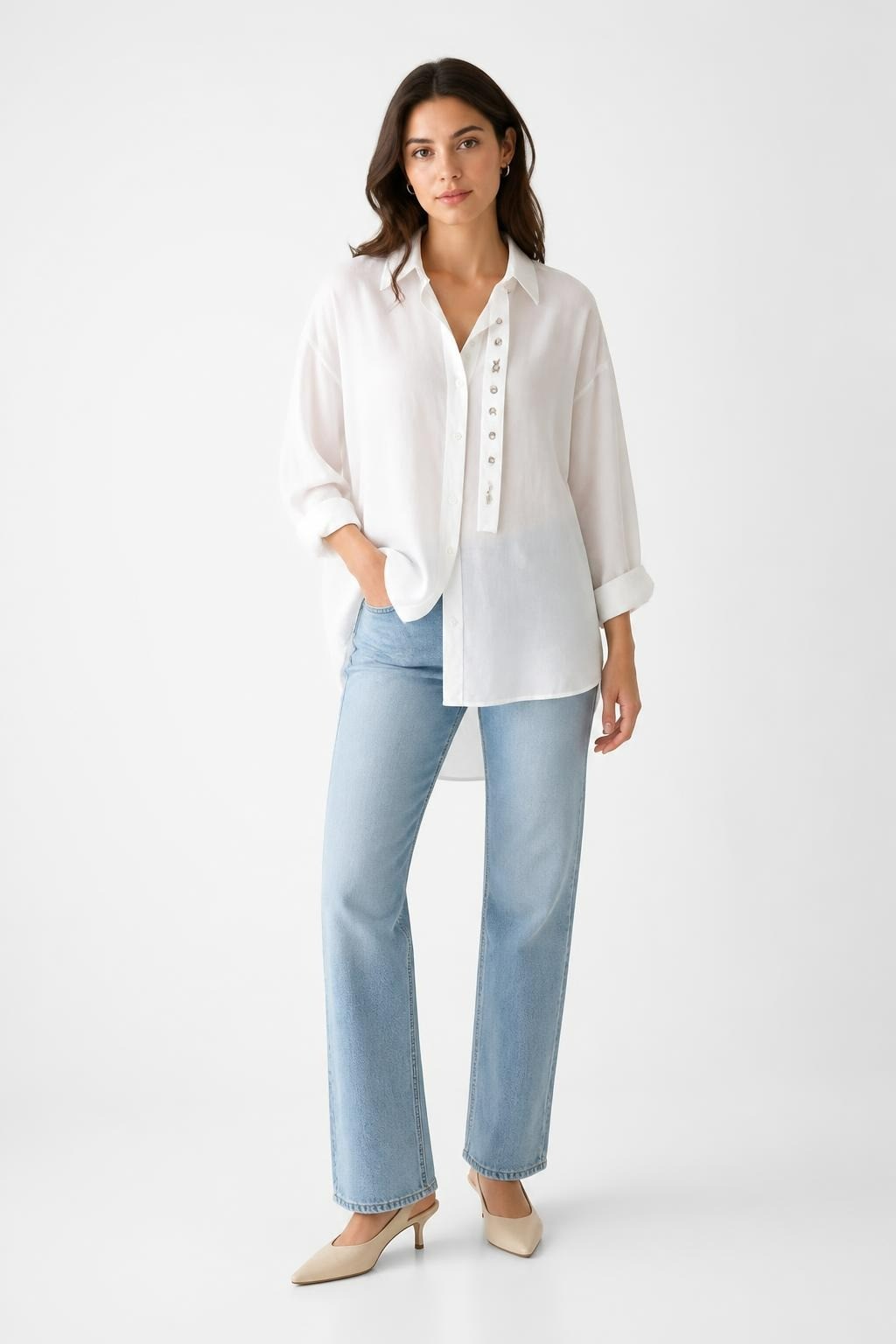 Jenny Fer White Button-up Shirt With Tie Detail | Pre-Loved | Why Go Less