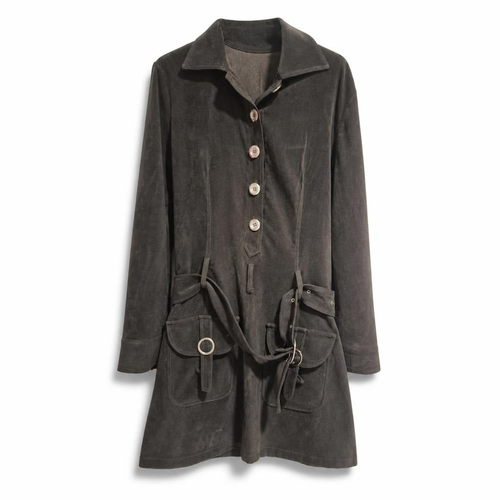S&Q Brown Corduroy Belted Trench Coat - white studio shot, second-hand at Why Go Less, Dekwaneh, Lebanon