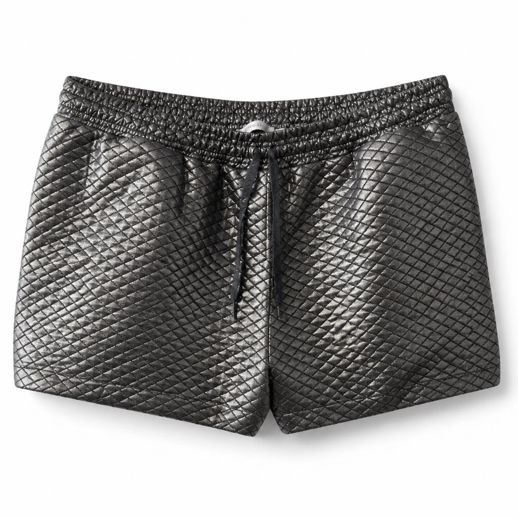 Champa black quilted faux leather shorts - white studio shot, second-hand at Why Go Less, Dekwaneh, Lebanon