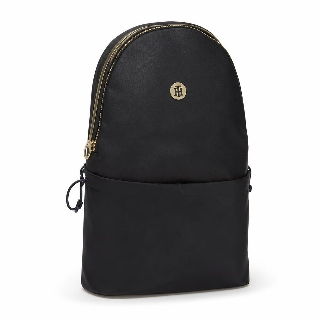 Tommy Hilfiger navy backpack with gold hardware - white studio shot, second-hand at Why Go Less, Dekwaneh, Lebanon