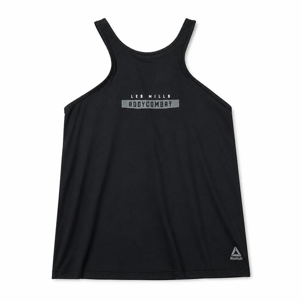 Reebok Les Mills BodyCombat Black Tank Top - white studio shot, second-hand at Why Go Less, Dekwaneh, Lebanon