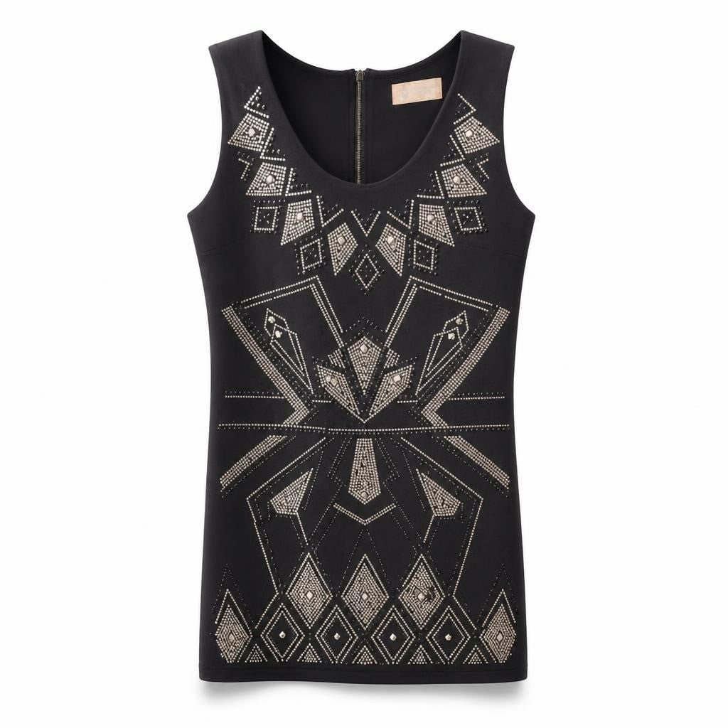 Black Embellished Studded Mini Dress, Original & Fashion - white studio shot, second-hand at Why Go Less, Dekwaneh, Lebanon