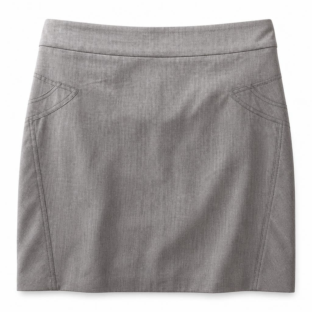Gray Pencil Mini Skirt with Pocket Detail, Plus Size - white studio shot, second-hand at Why Go Less, Dekwaneh, Lebanon