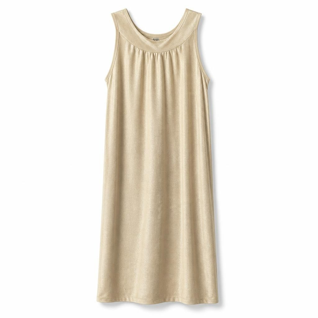 silver metallic sleeveless Midi dress, Round neck - white studio shot, second-hand at Why Go Less, Dekwaneh, Lebanon