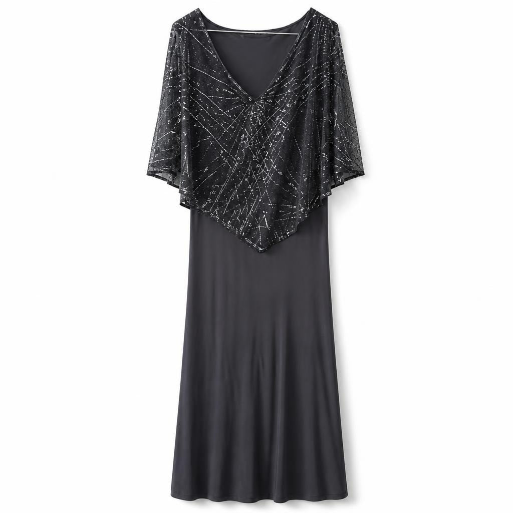 Black sequin beaded formal maxi gown - white studio shot, second-hand at Why Go Less, Dekwaneh, Lebanon