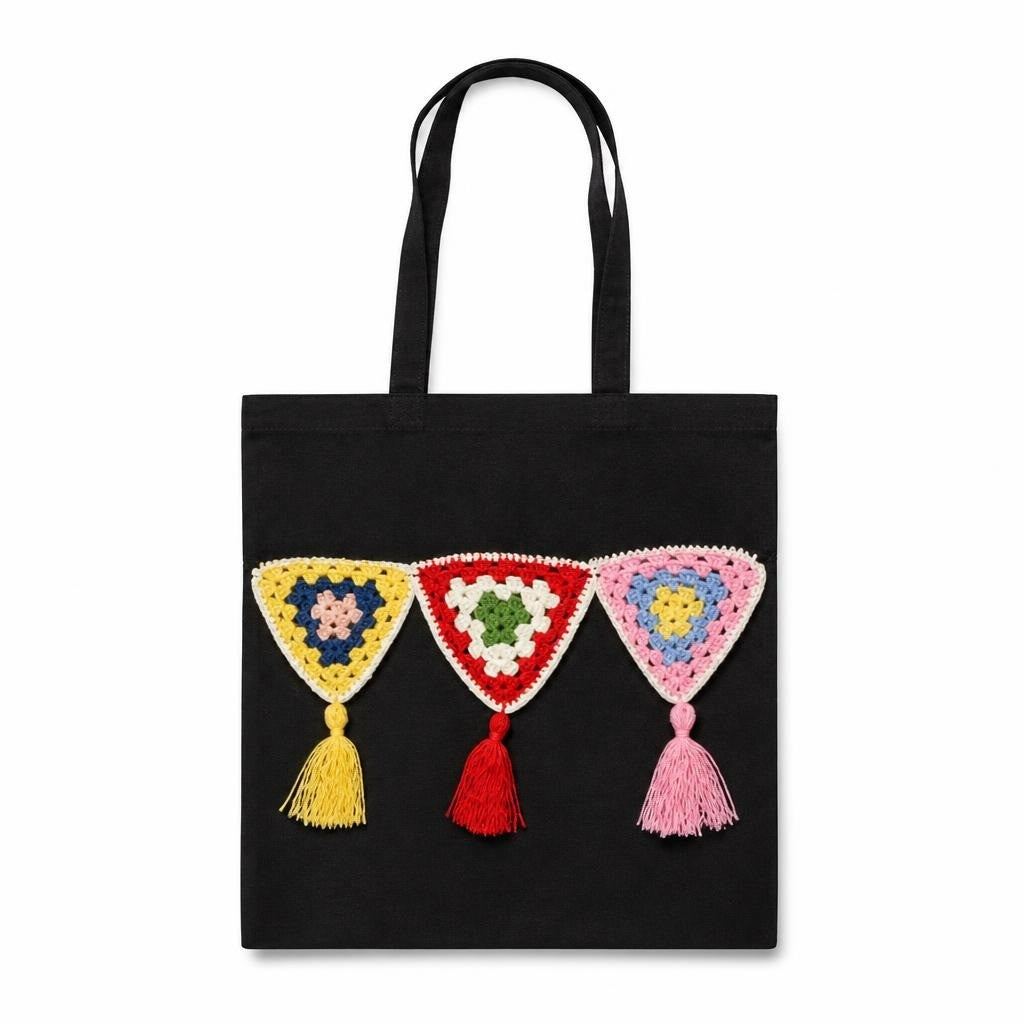 tot bag bunting garland, multicolor triangles - white studio shot, second-hand at Why Go Less, Dekwaneh, Lebanon