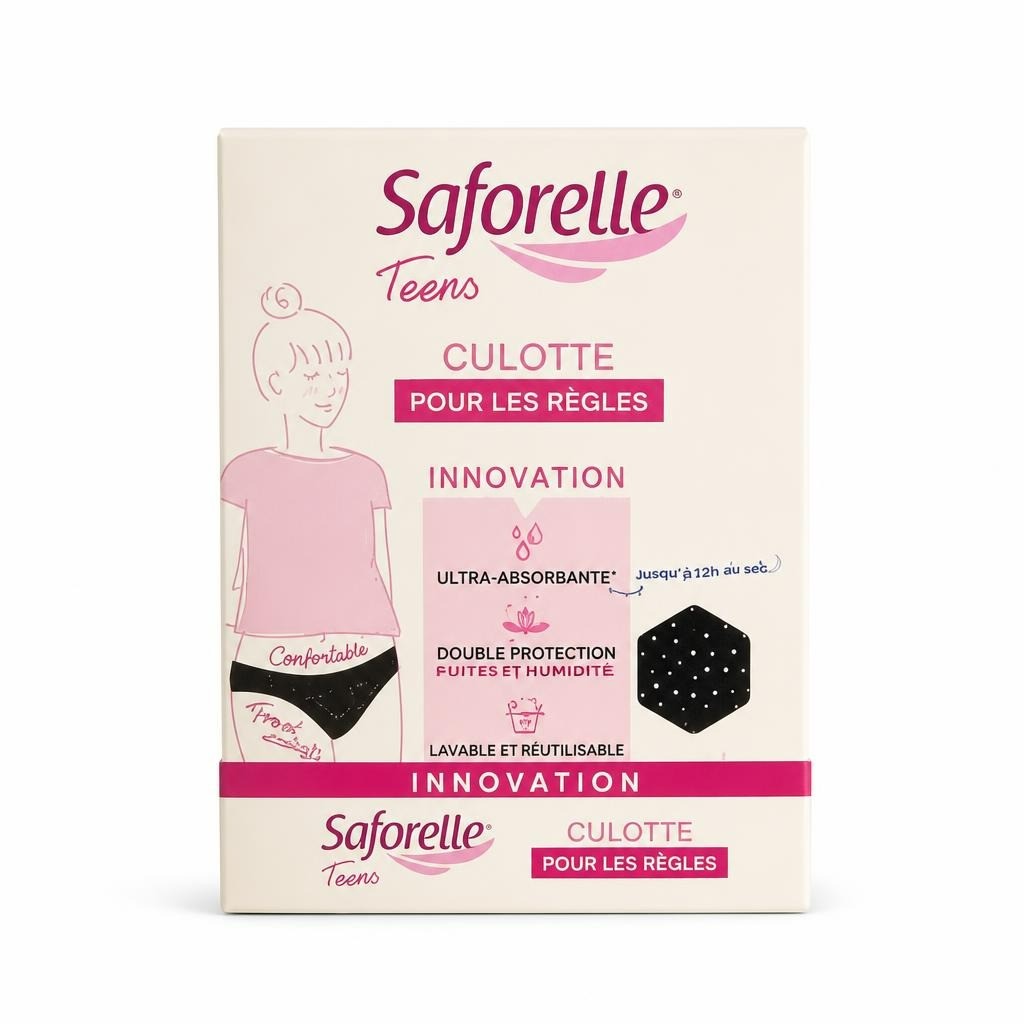 Saforelle Teens period underwear, black, size 12-14 - white studio shot, second-hand at Why Go Less, Dekwaneh, Lebanon