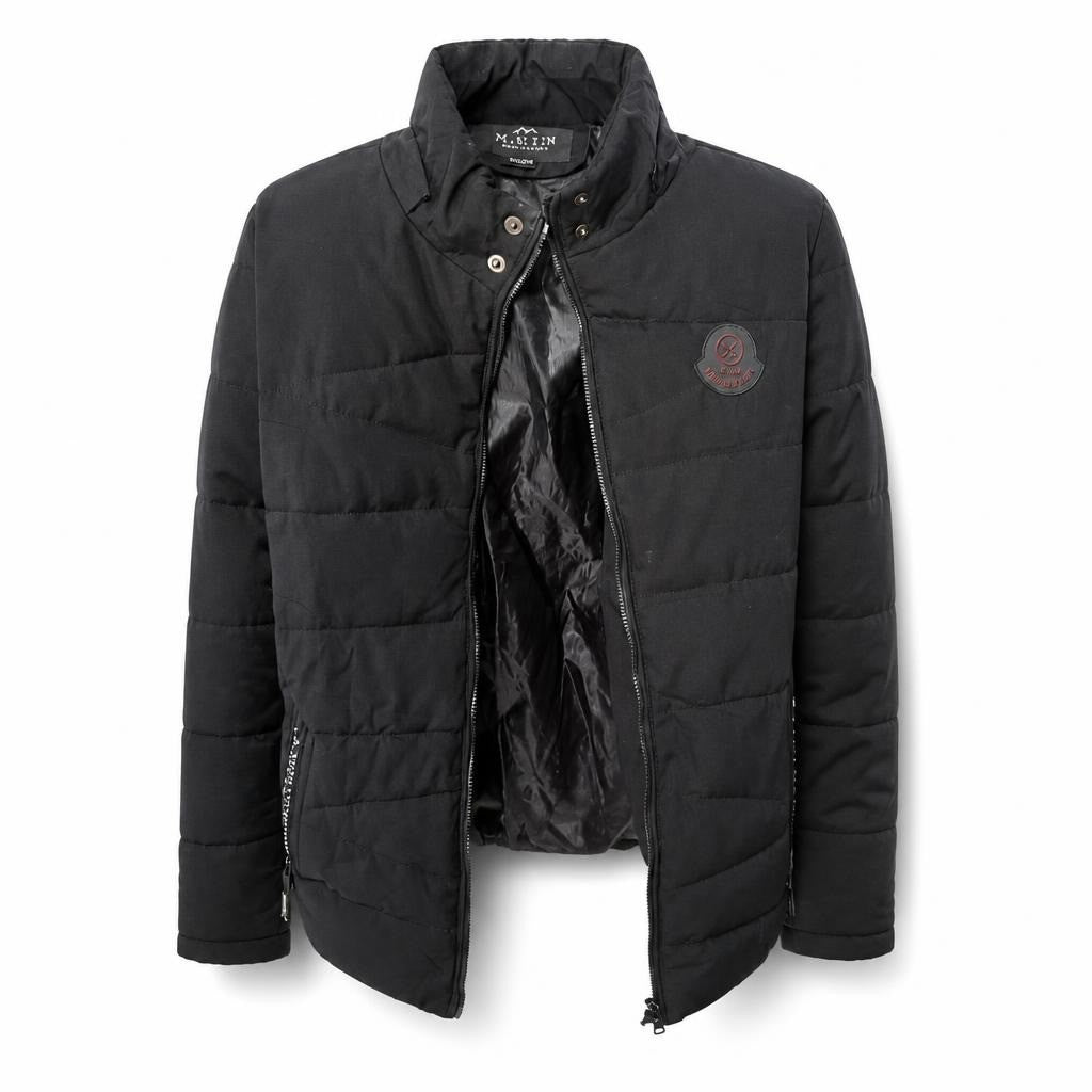 MKLN black quilted puffer vest with logo patch - white studio shot, second-hand at Why Go Less, Dekwaneh, Lebanon