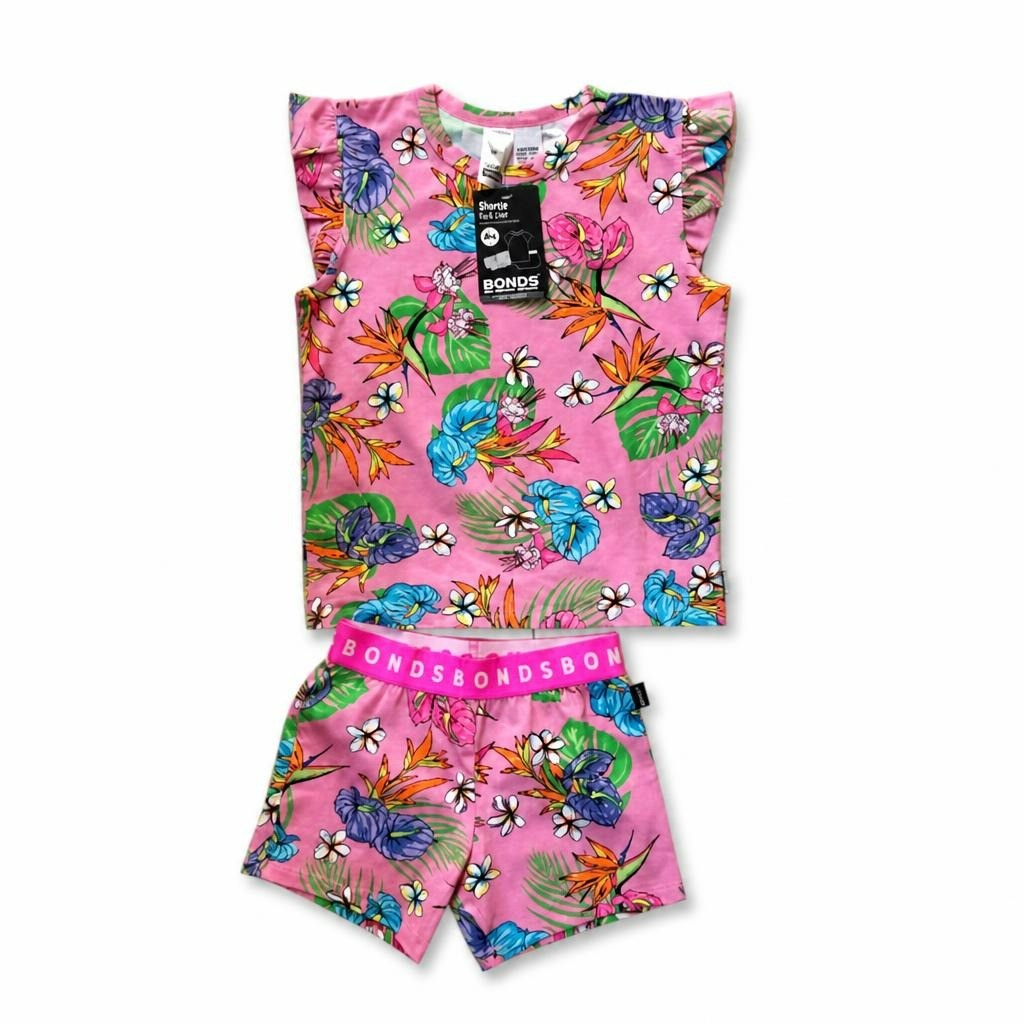 Ensemble de pyjama pour enfants Bonds imprimé tropical, rose | Deuxième main | Pourquoi payer plus cher