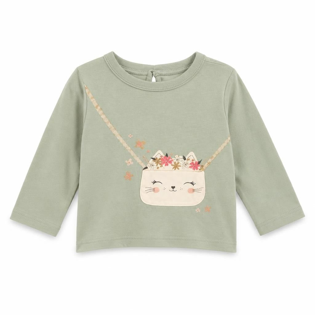 T-shirt vert imprimé chat pour filles | Seconde main | Pourquoi dépenser plus