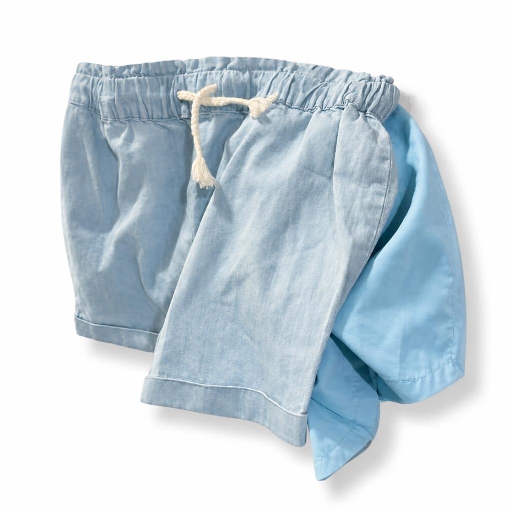 Light Blue Chambray Drawstring Shorts | Pre-Loved | Why Go Less