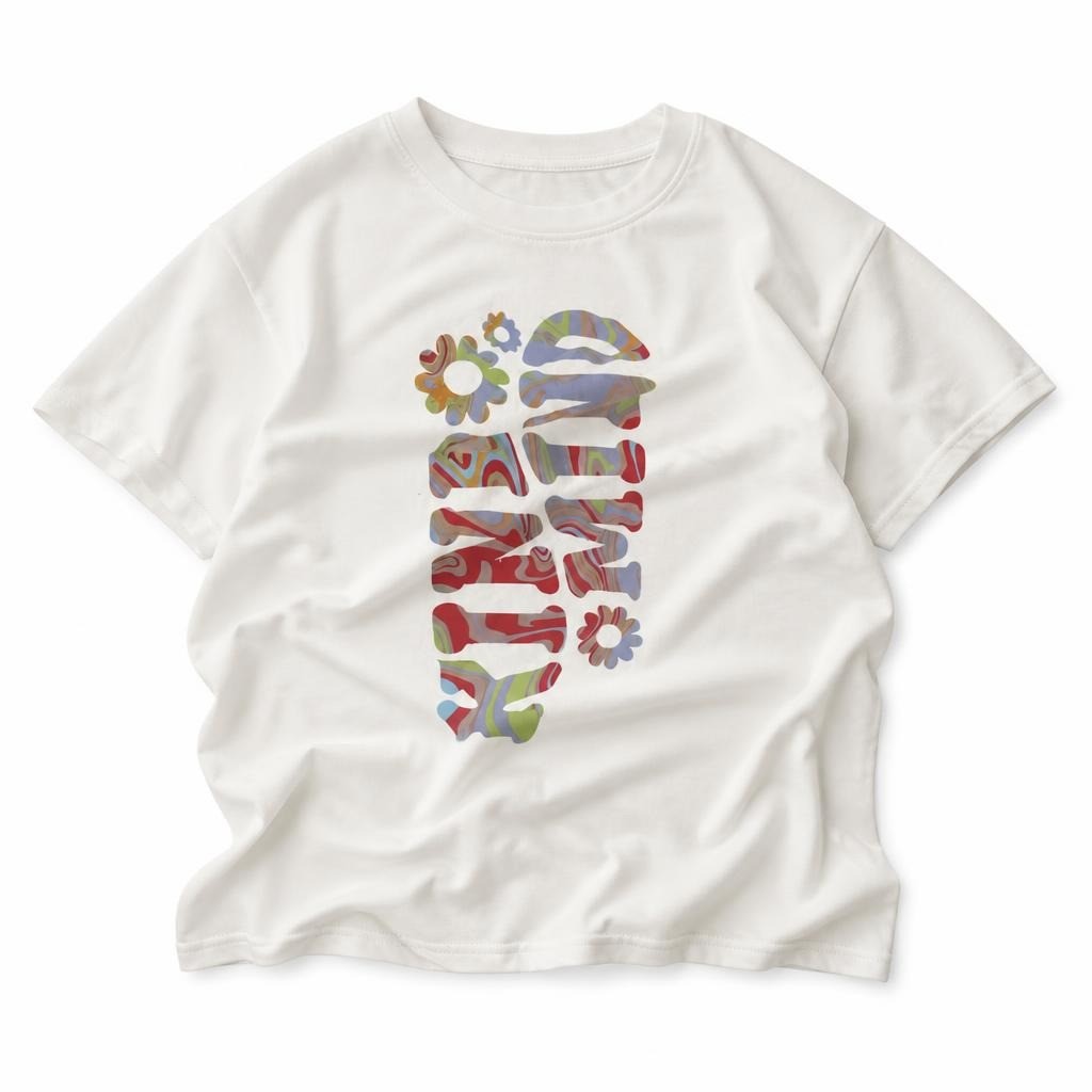 T-shirt graphique Be Kind blanc imprimé rétro coloré | Seconde main | Pourquoi se contenter de moins