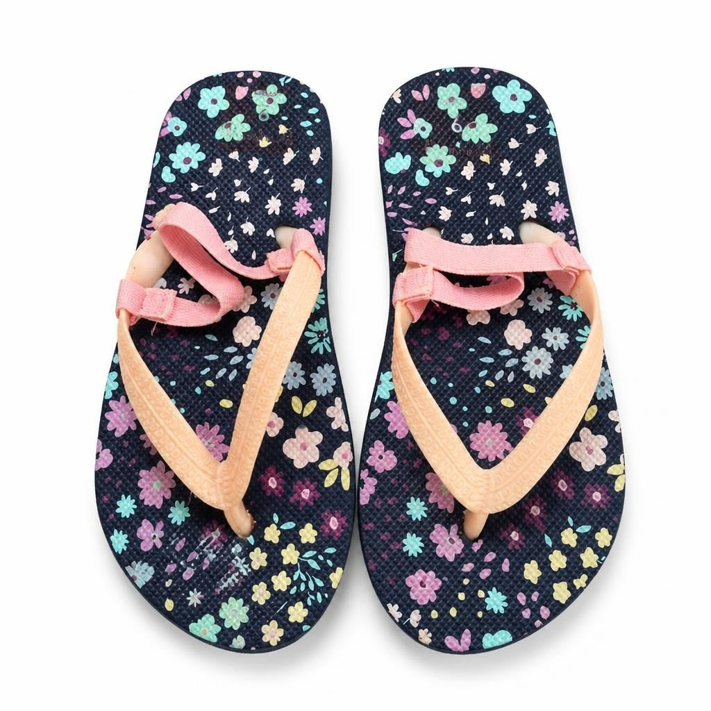 Floral Kids Flip Flops Navy Pink | Pre-Loved | Why Go Less