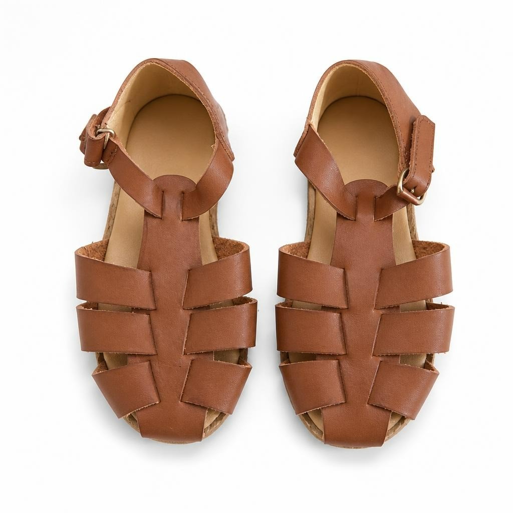 Faux-Leather Baby Sandals Feature A Classic Woven Fisherman Design With An Adjustable Ankle Strap | Pre-Loved | Why Go Less