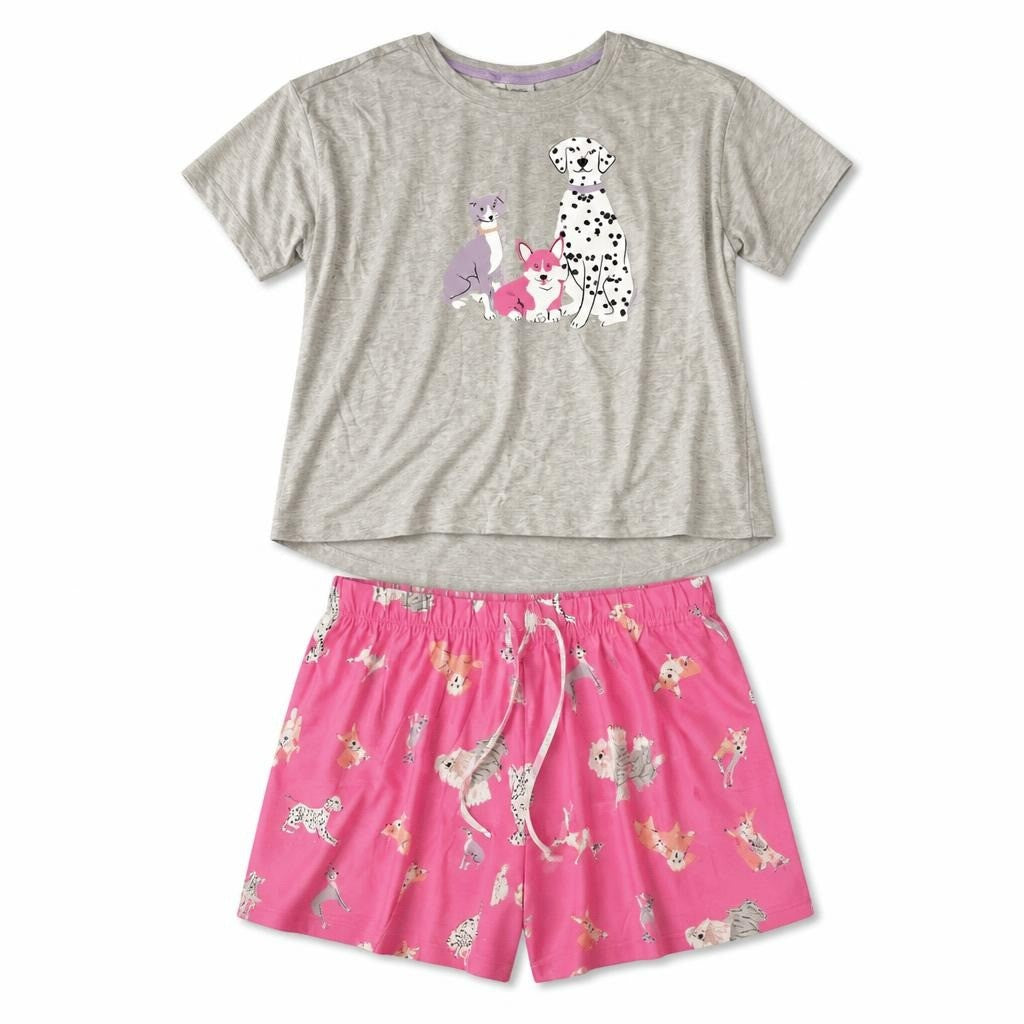Ensemble pyjama imprimé chien T-shirt gris short rose enfant | Seconde main | Pourquoi chercher moins bien