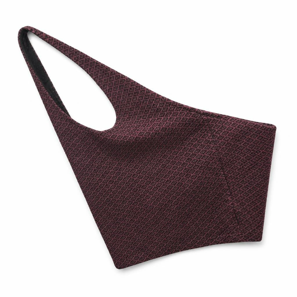 Burgundy black geometric woven tote bag - white studio shot, second-hand at Why Go Less, Dekwaneh, Lebanon