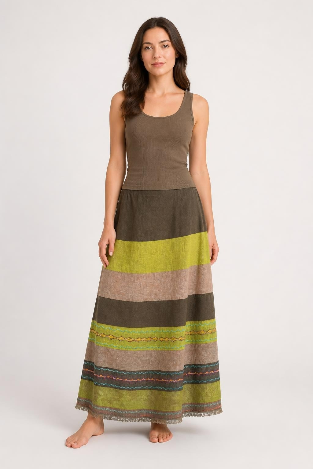 Multicolor Striped Embroidered Flowy Maxi Skirt | Pre-Loved | Why Go Less
